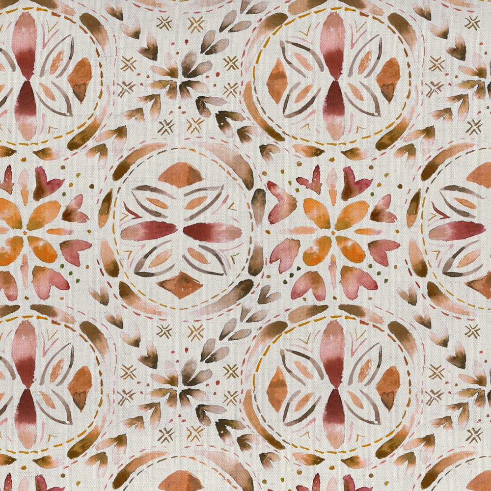 Casia Printed Cotton Fabric (By The Metre) Terracotta elegant table cloth  