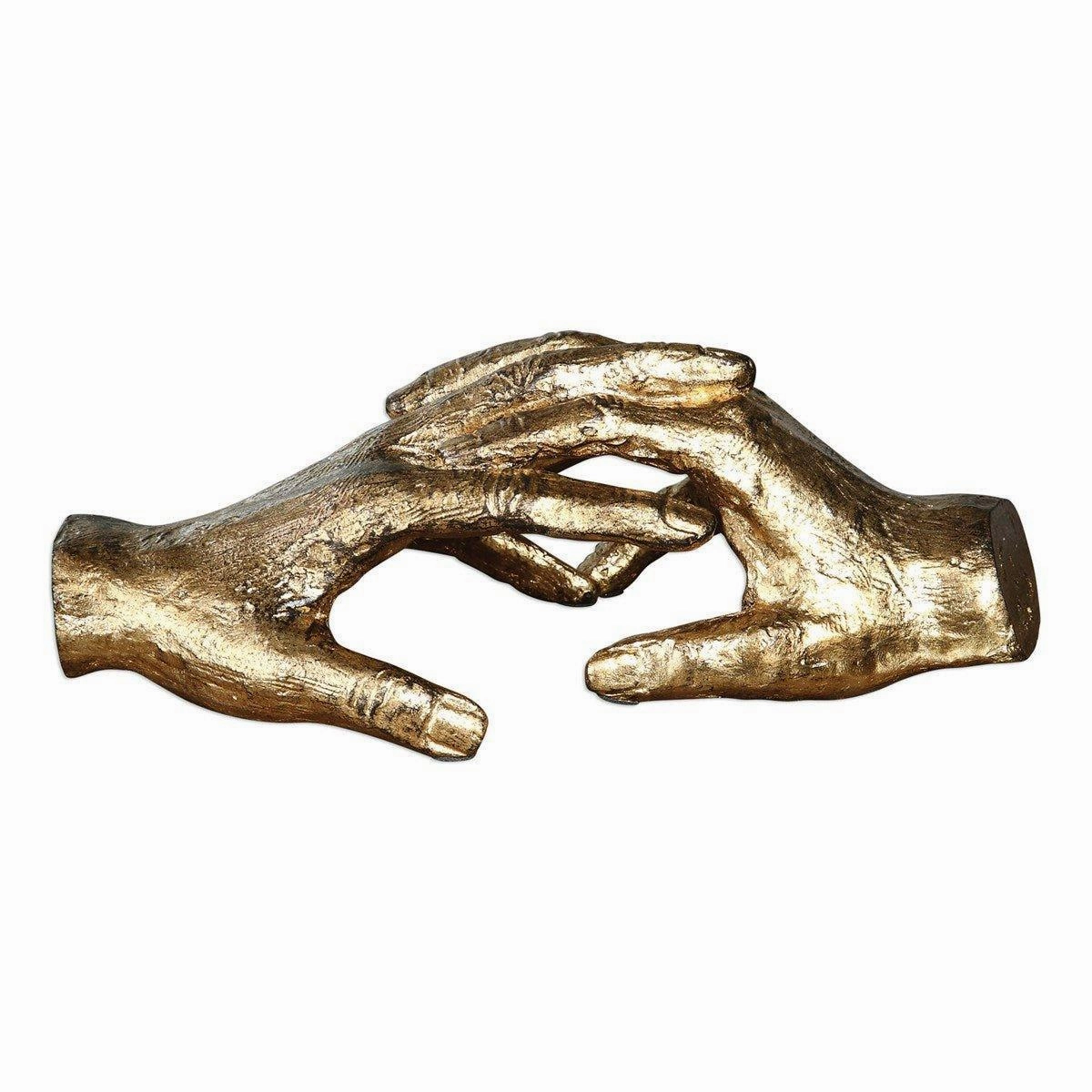 Cast Iron Holding Hands Sculpture Finished with Gold Leaf home display ornament