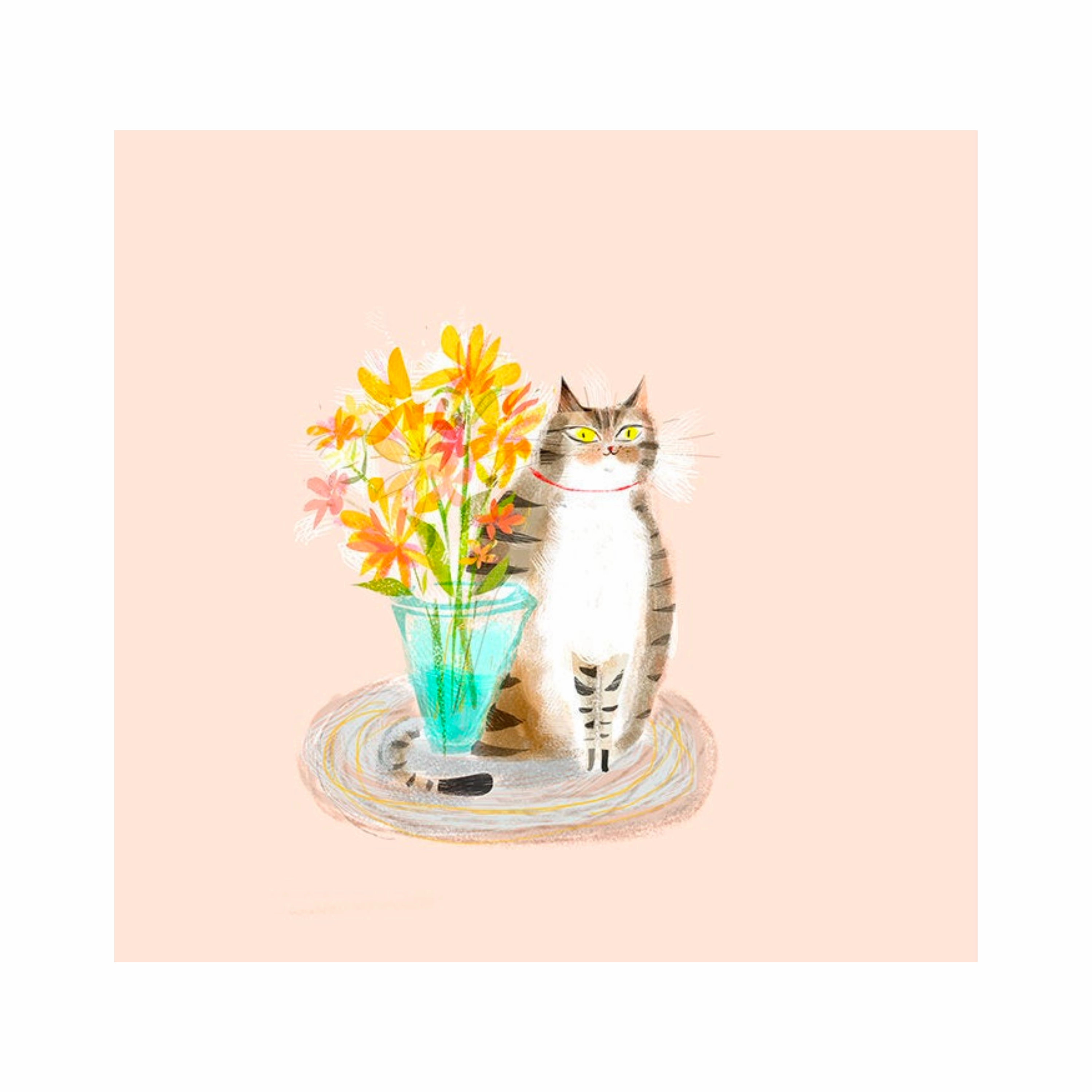 Cat with Flowers Art Print framed wall decor