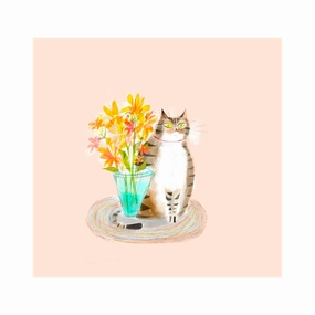 Cat with Flowers Art Print framed wall decor