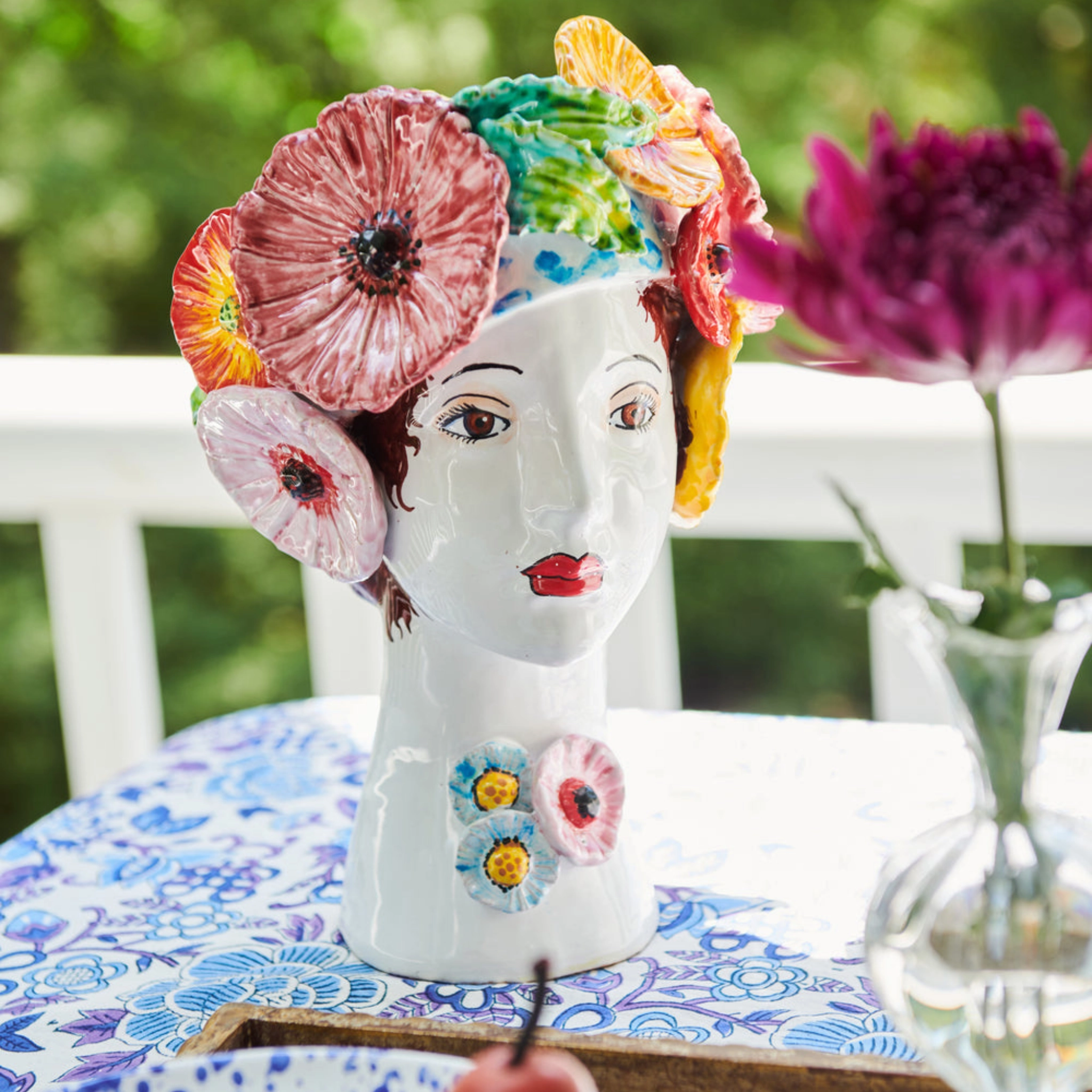 Ceramic Head Vase, Flowers