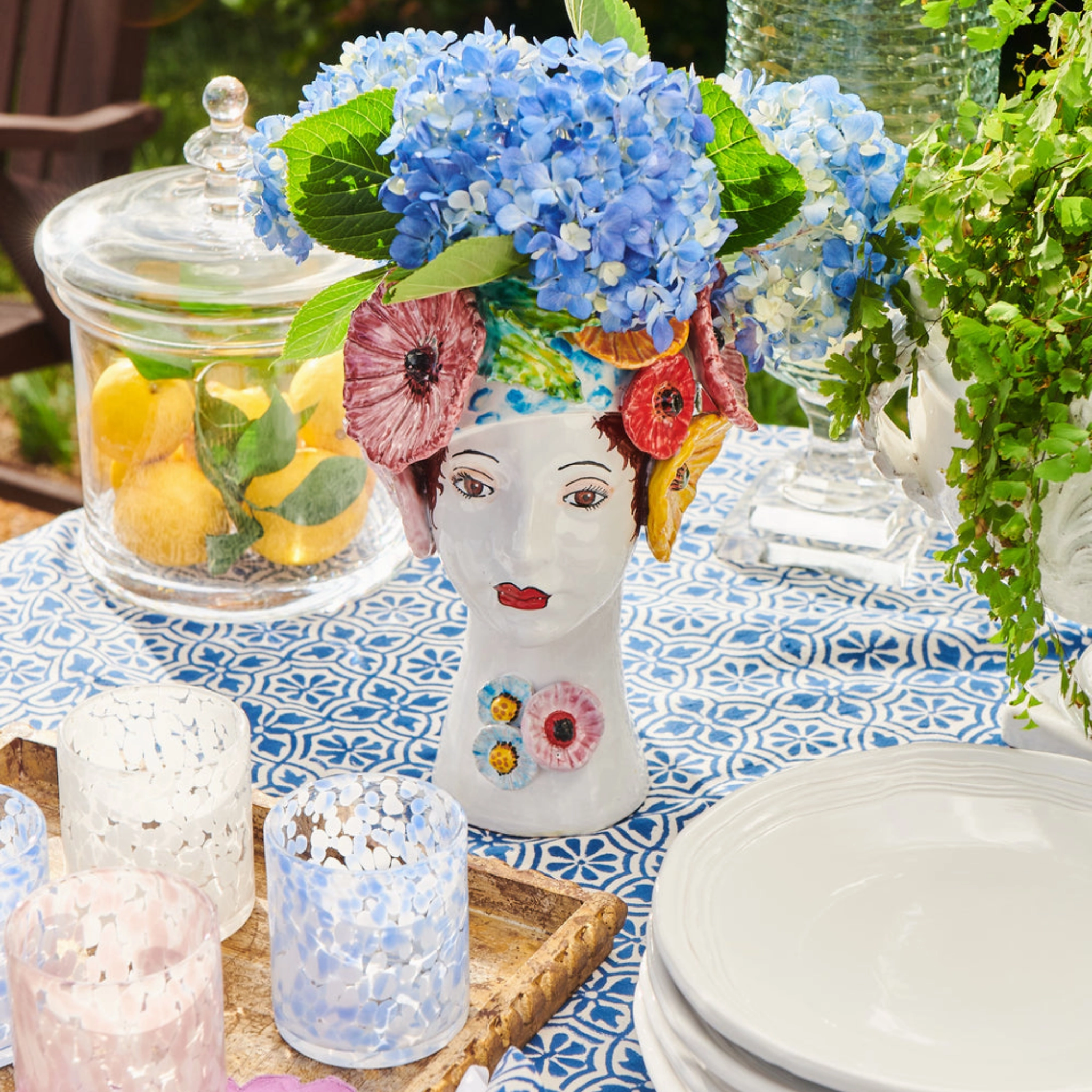 Ceramic Head Vase, Flowers