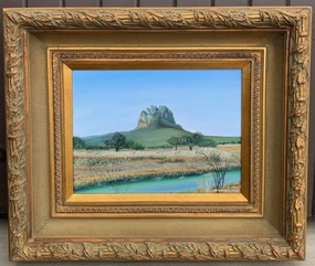 CERRO DE BERNAL VOLCANIC MOUNTAIN IN MEXICO OIL ON CANVAS PAINTING BY VICTOR FERRETIZ classic mural painting