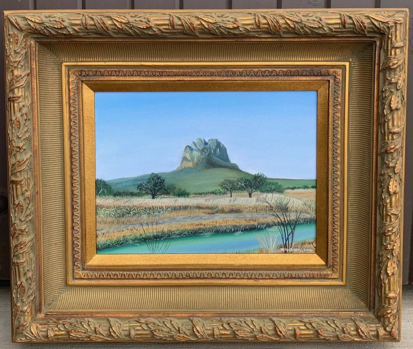 CERRO DE BERNAL VOLCANIC MOUNTAIN IN MEXICO OIL ON CANVAS PAINTING BY VICTOR FERRETIZ classic mural painting
