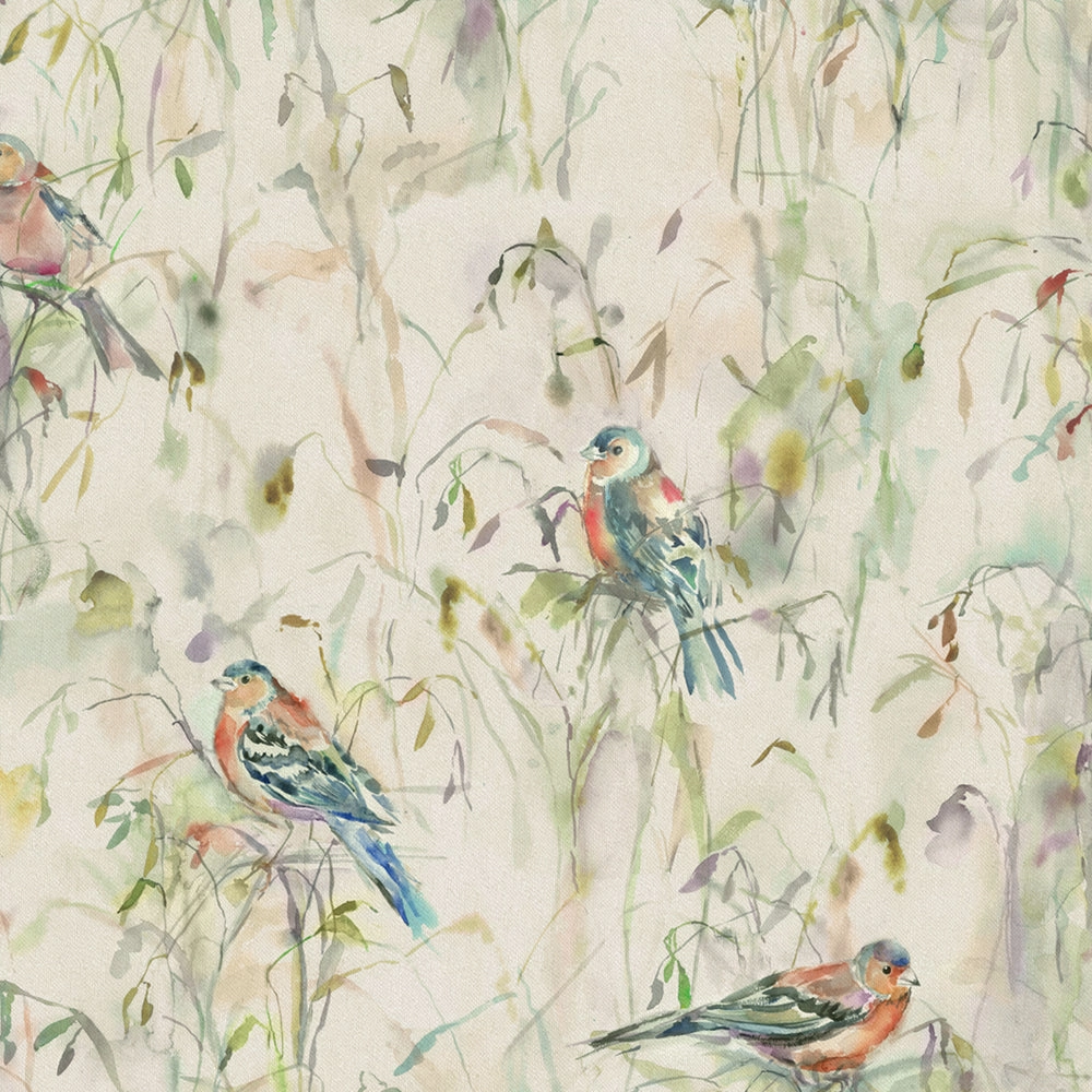Chaffinch Printed Cotton Fabric (By The Metre) Natural elegant table cloth  