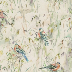 Chaffinch Printed Cotton Fabric (By The Metre) Natural elegant table cloth  