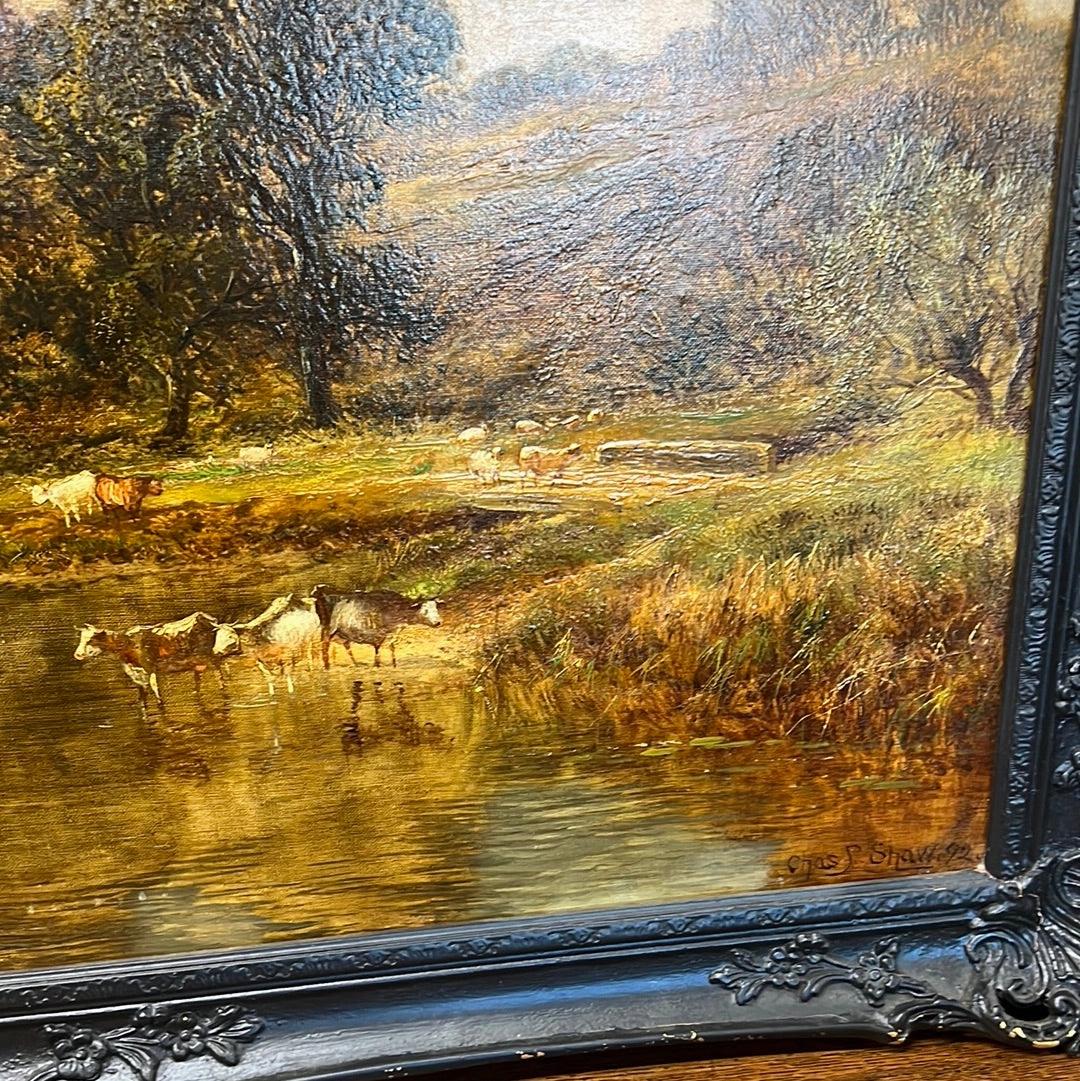 CHARLES SHAW LANDSCAPE OIL PAINTING ON CANVAS 1892