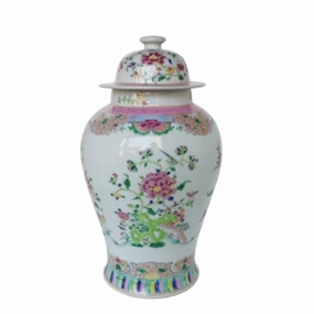 Chinoiserie Multi-Colored Floral Porcelain Temple Jar home display ornament