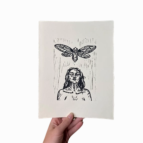Cicada Views Linocut Print framed wall decor