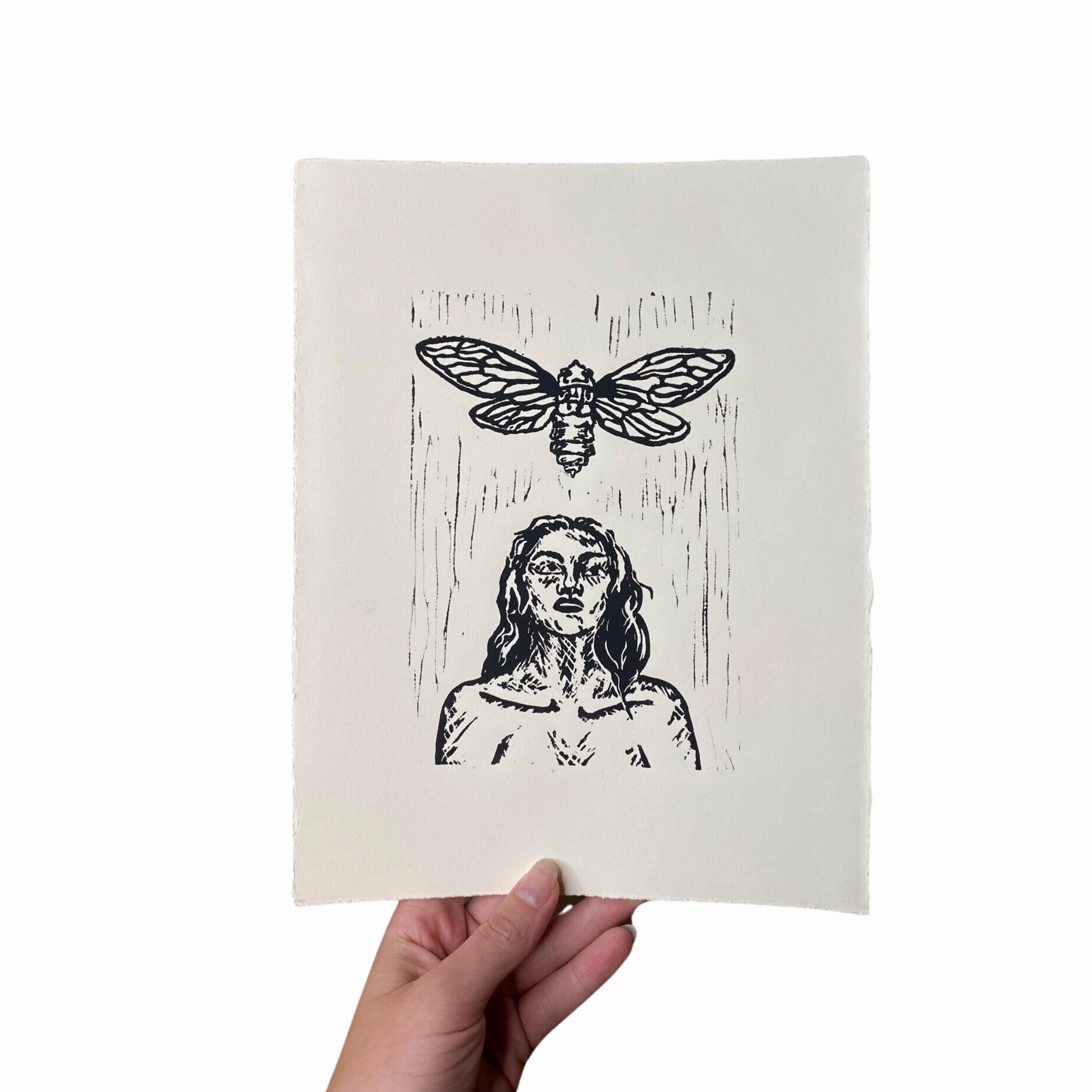 Cicada Views Linocut Print framed wall decor