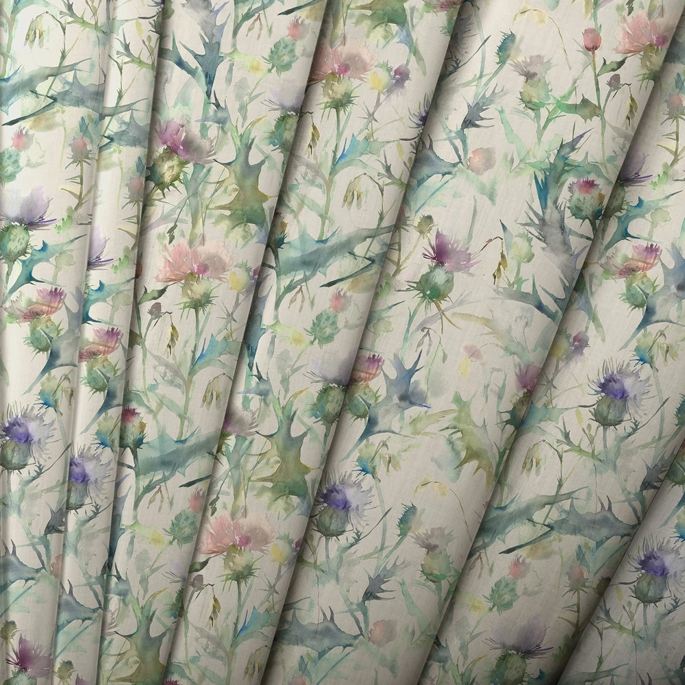 Cirsium Linen Printed Made to Measure Curtains Damson