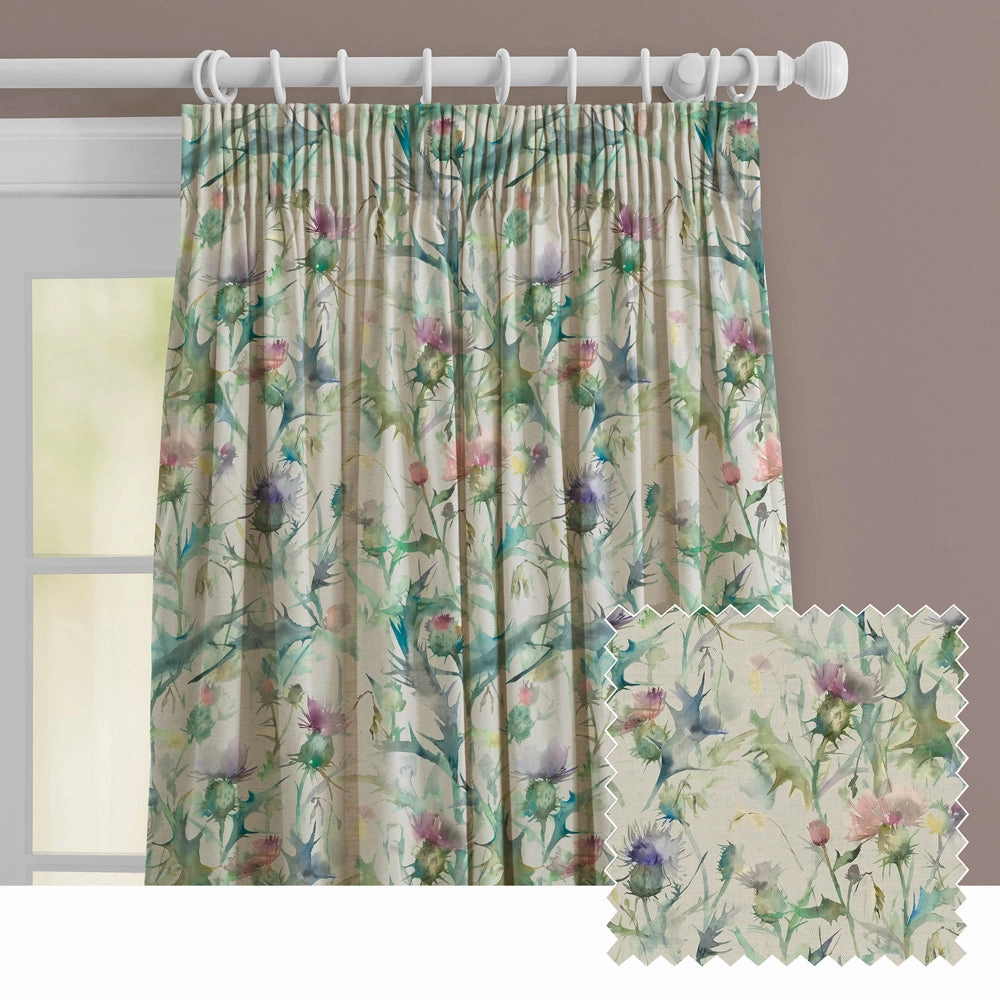 Cirsium Linen Printed Made to Measure Curtains Damson patterned fashion rug  