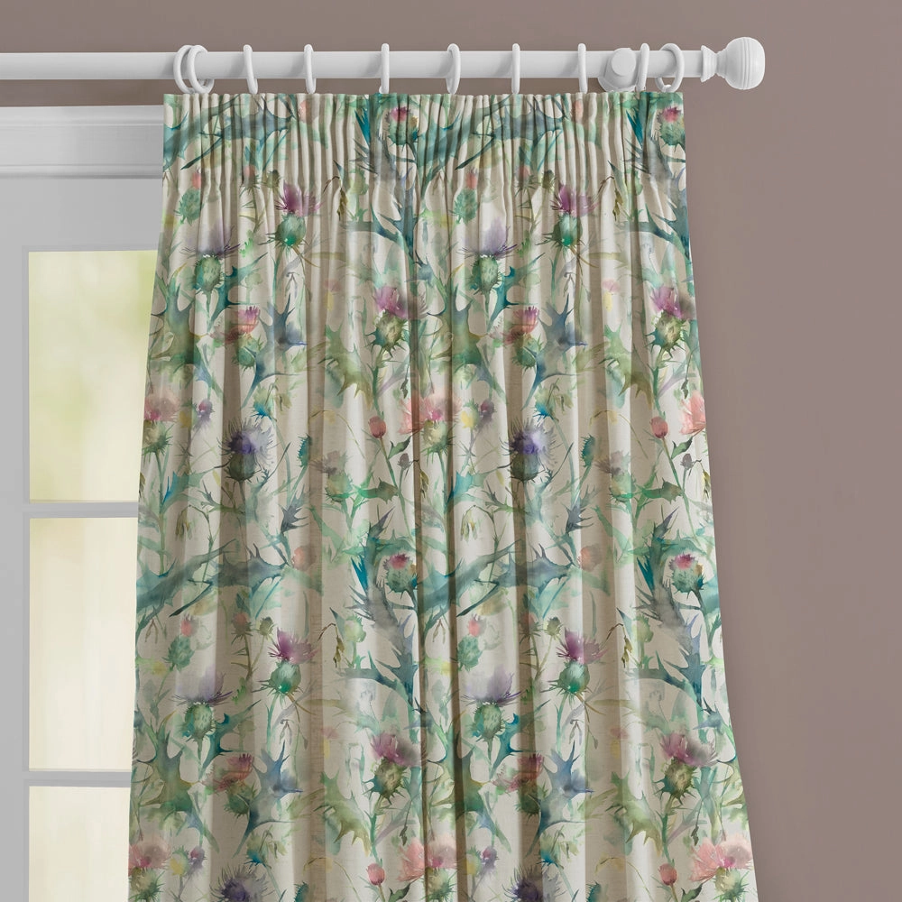 Cirsium Linen Printed Made to Measure Curtains Damson