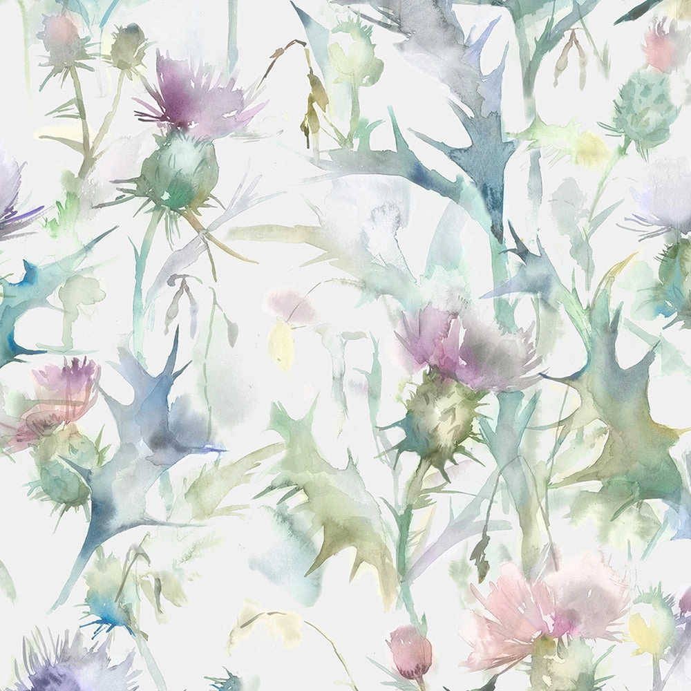 Cirsium Linen Printed Made to Measure Curtains Damson