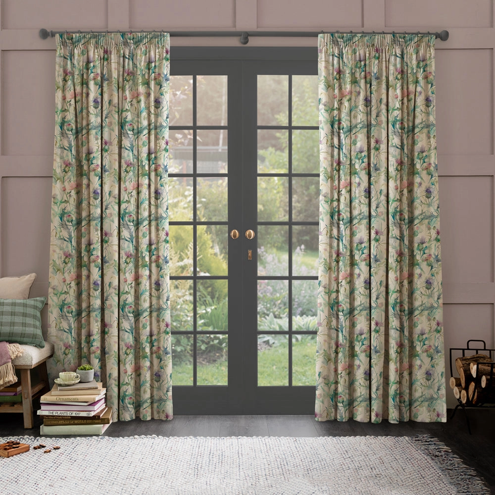Cirsium Linen Printed Made to Measure Curtains Damson