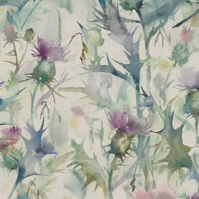 Cirsium Printed Cotton Fabric (By The Metre) Damson/Natural elegant table cloth  
