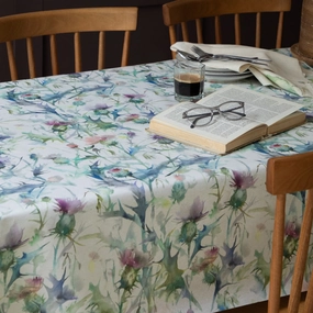 Cirsium Thistle Printed Oil Cloth Fabric (By The Metre) Damson elegant table cloth  
