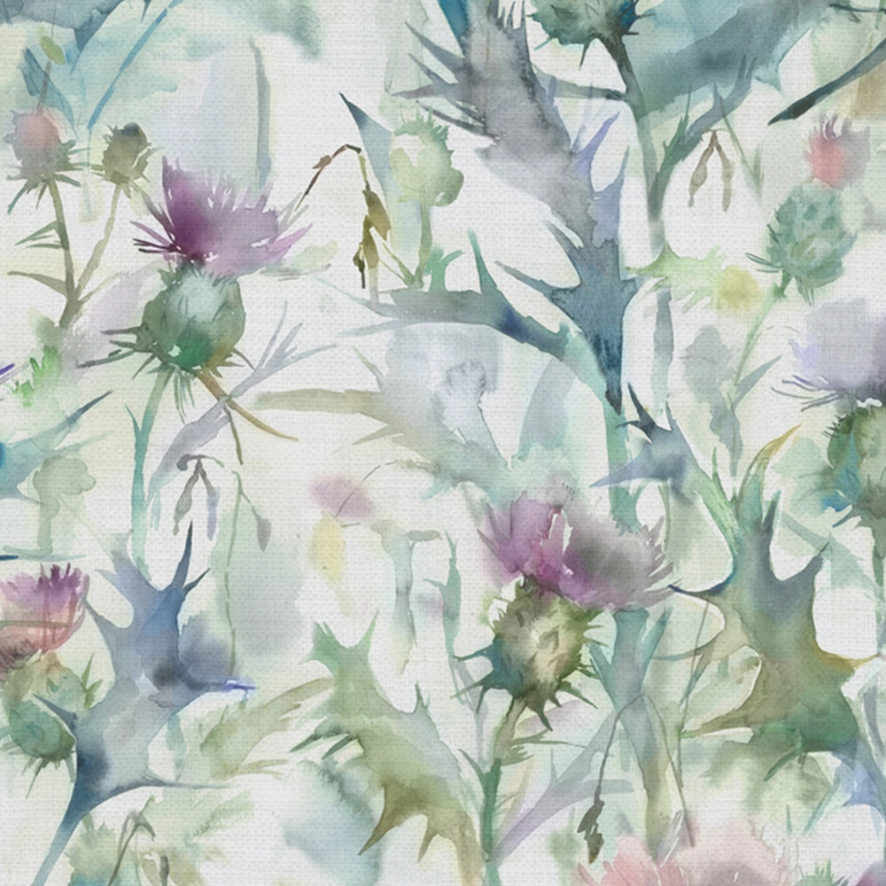 Cirsium Thistle Printed Oil Cloth Fabric (By The Metre) Damson
