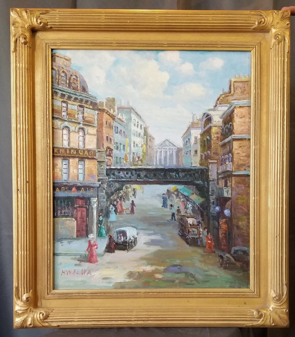CITYSCAPE OIL PAINTING BY HW FLORA classic mural painting