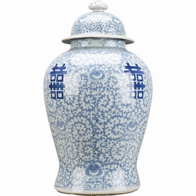 Classic Porcelain Double Happiness Lidded Jar home display ornament