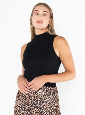 C Est Moi Damen Bambus-Rippen Ärmelloses Stehkragen-Top