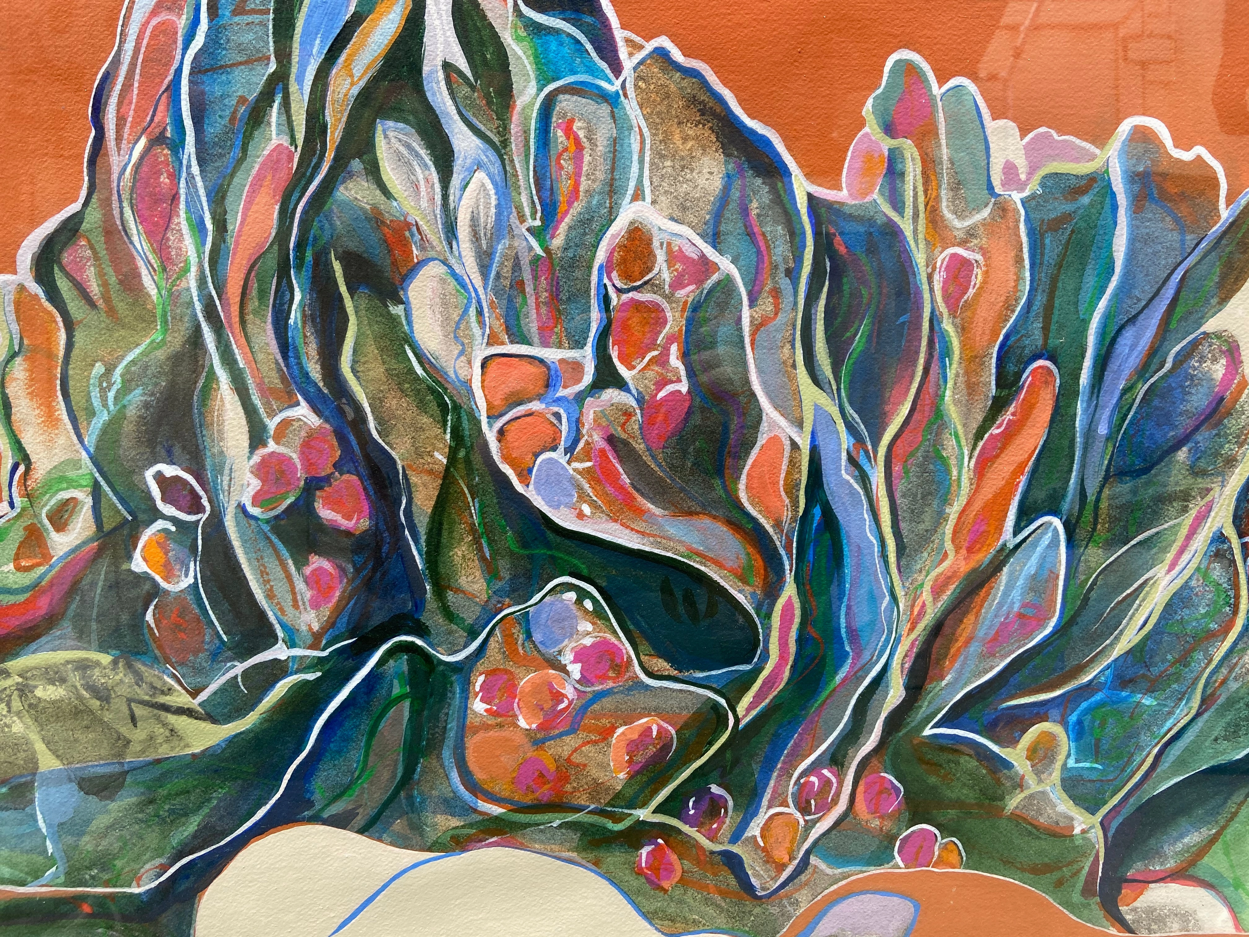 COLORFUL IMPRESSIONIST WATERCOLOR OF PLANTS BY DALLAS ARTIST MARGARET HAGSTROM DUNLAP