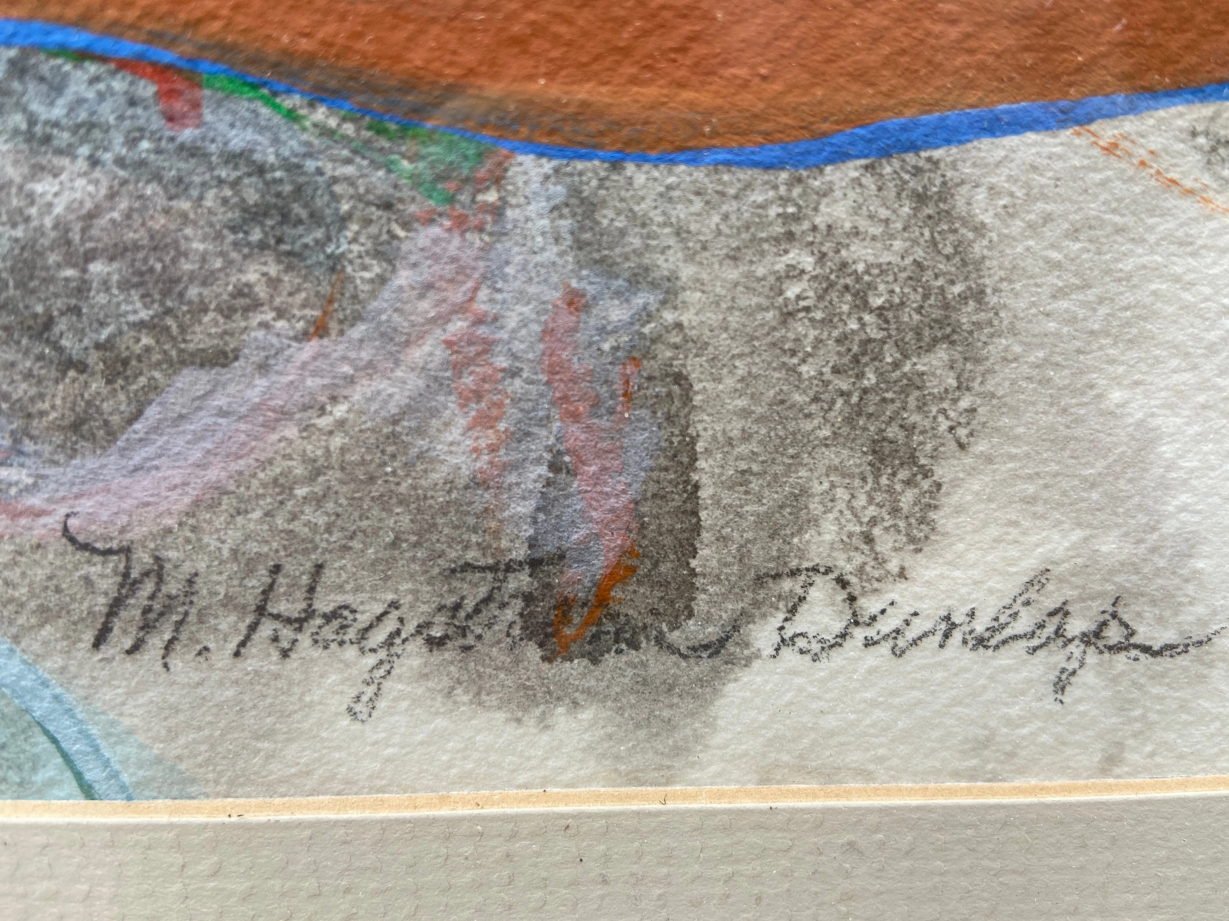 COLORFUL IMPRESSIONIST WATERCOLOR OF PLANTS BY DALLAS ARTIST MARGARET HAGSTROM DUNLAP