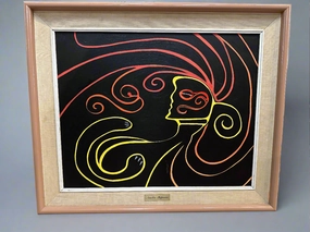 COLORFUL SURREALIST OIL PAINTING OF YELLOW LADY WITH RED HAIR BY AMELIA SHIPMAN classic mural painting