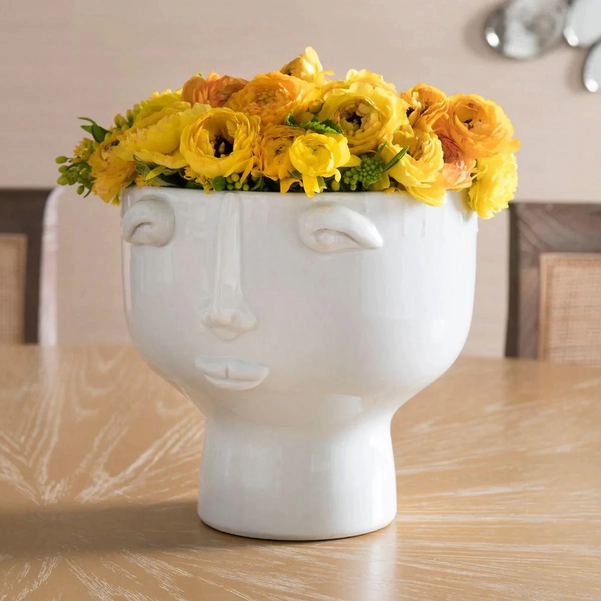 Cool White Vase With Surrealist Face