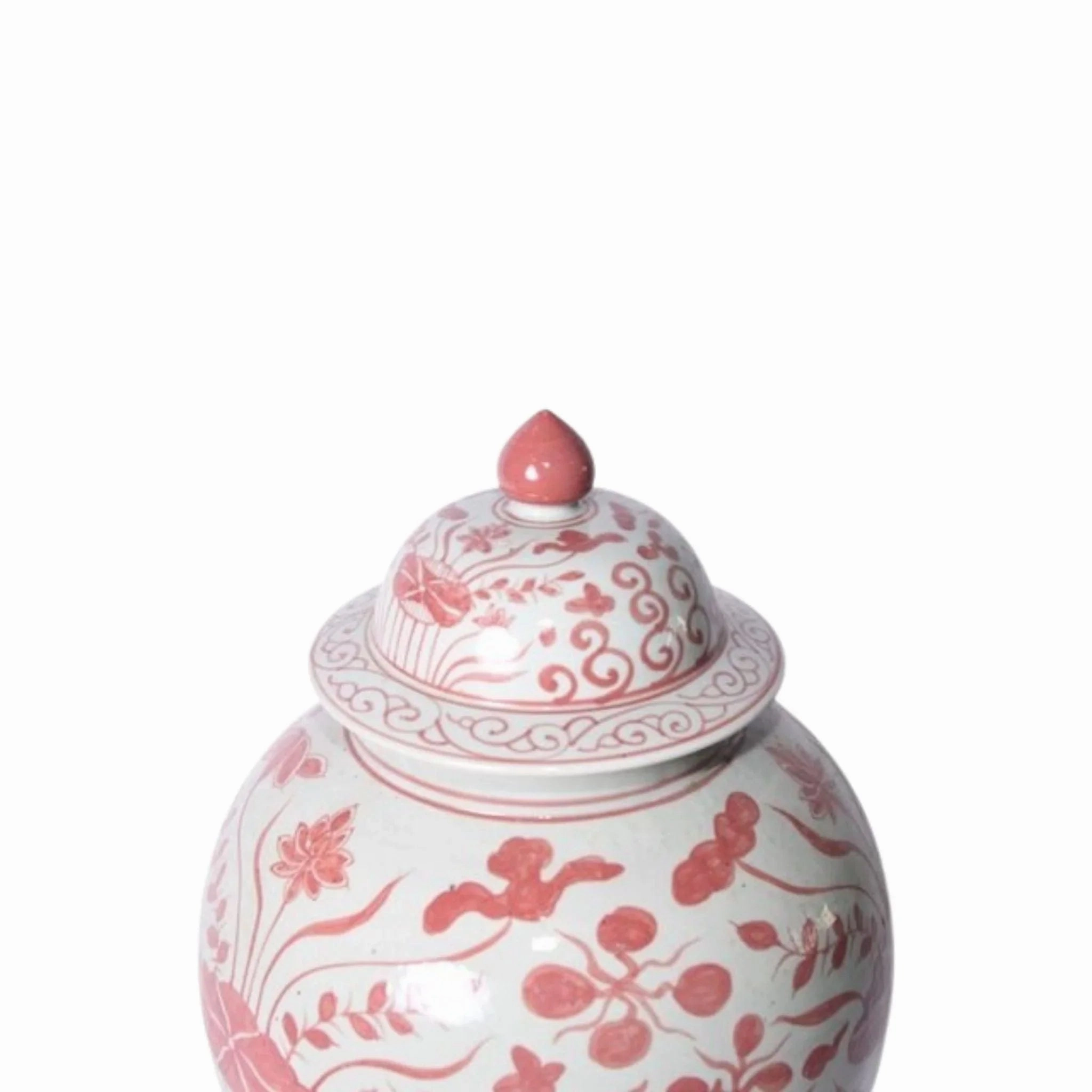 Coral Red Fish Porcelain Temple Jar