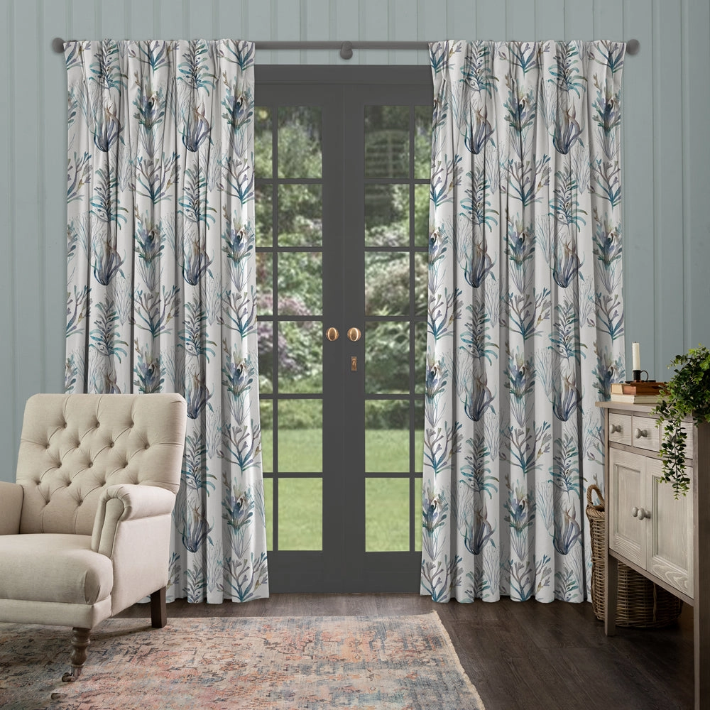 Coral Reef Cream Printed Made to Measure Curtains Slate