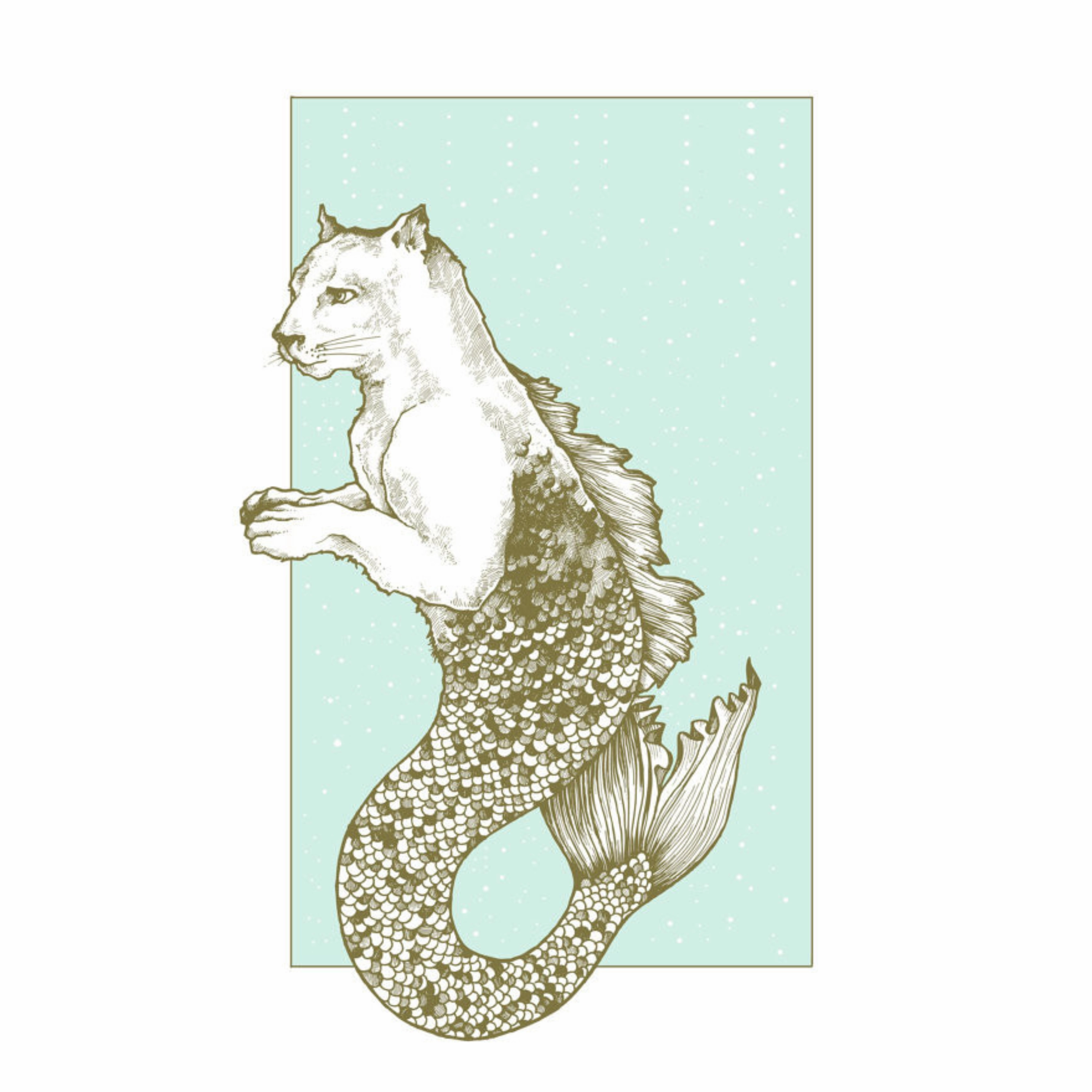 Cougar-Mermaid 11x17 Print framed wall decor