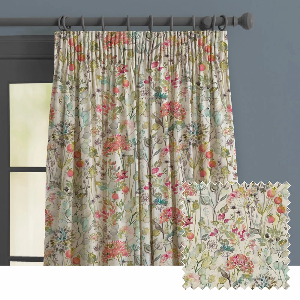 Country Hedgerow Linen Printed Made to Measure Curtains Coral patterned fashion rug  
