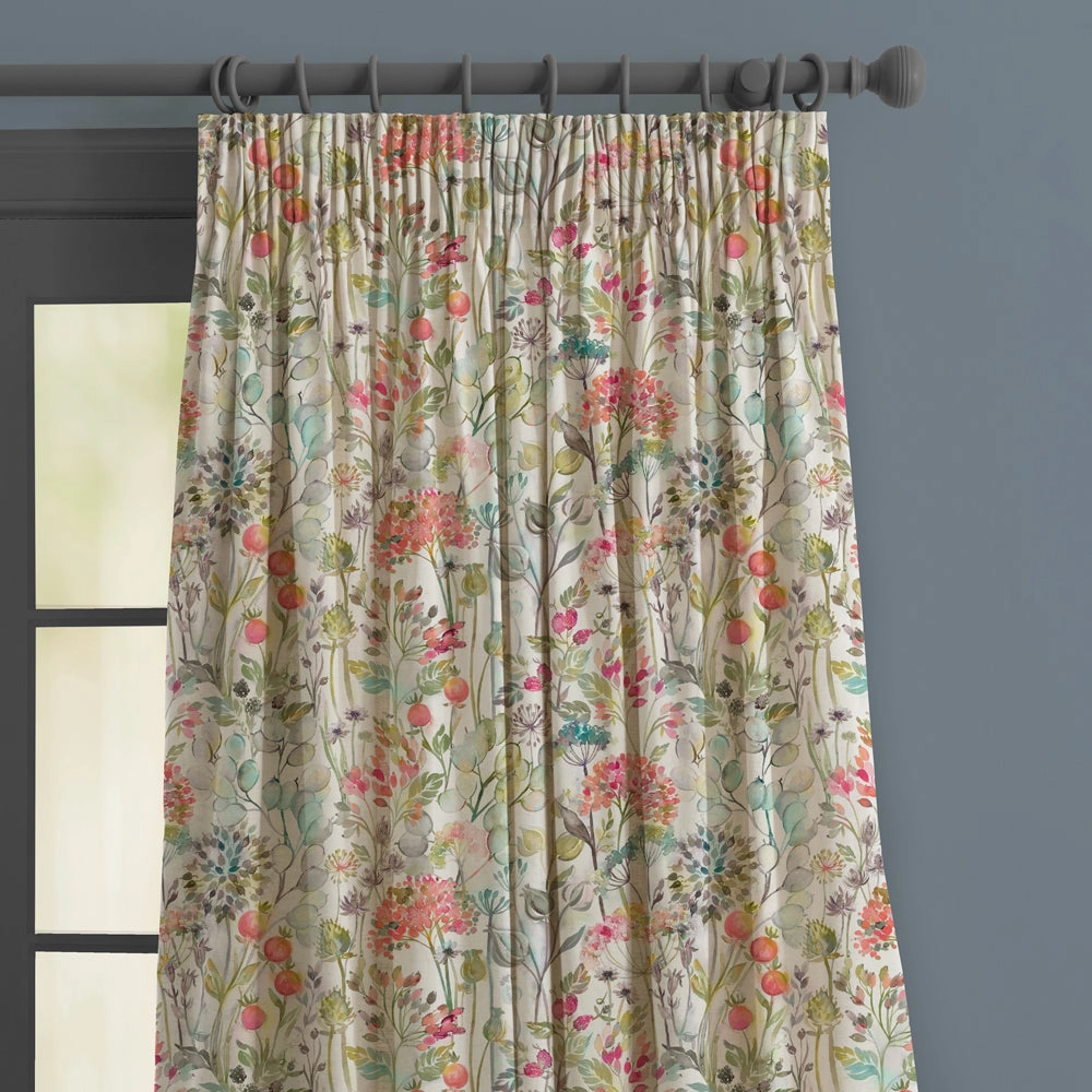 Country Hedgerow Linen Printed Made to Measure Curtains Coral