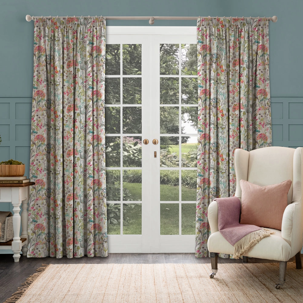 Country Hedgerow Printed Cotton Fabric (By The Metre) Coral/Cream