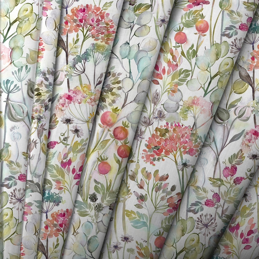 Country Hedgerow Printed Cotton Fabric (By The Metre) Coral/Cream