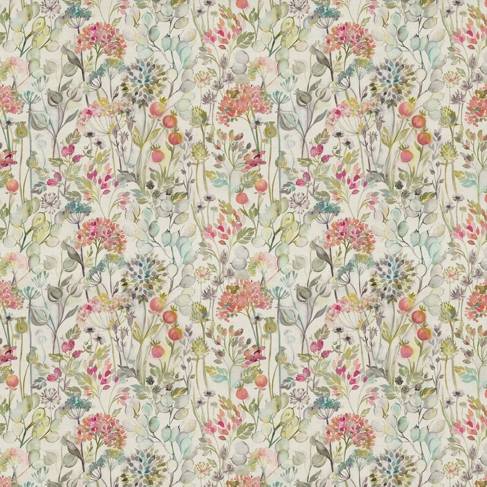 Country Hedgerow Printed Cotton Fabric (By The Metre) Coral