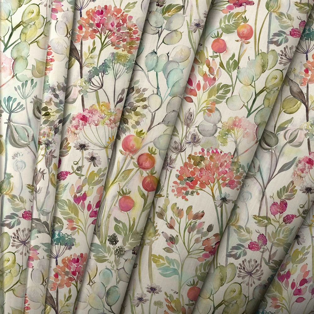 Country Hedgerow Printed Cotton Fabric (By The Metre) Coral