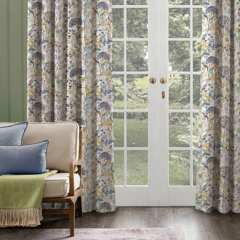 Country Hedgerow Printed Cotton Fabric (By The Metre) Sky/Cream