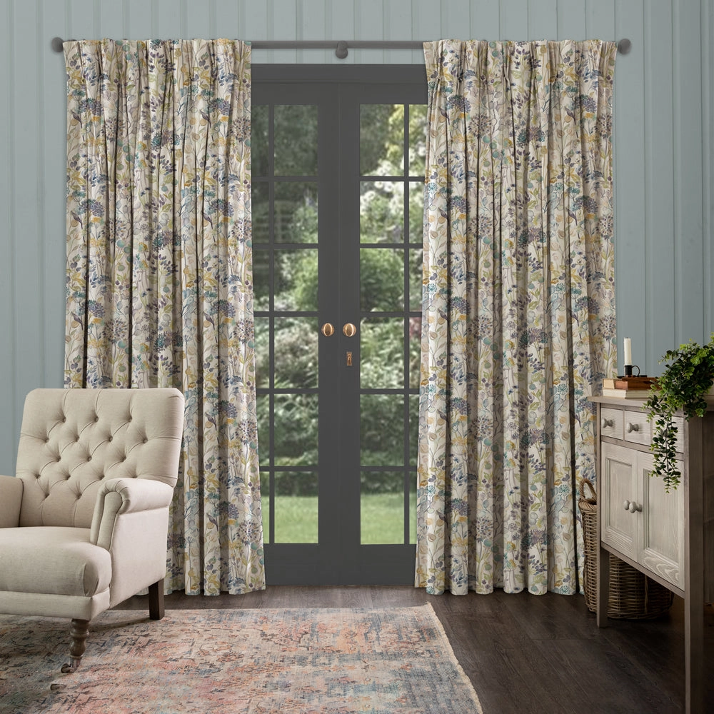 Country Hedgerow Printed Cotton Fabric (By The Metre) Sky