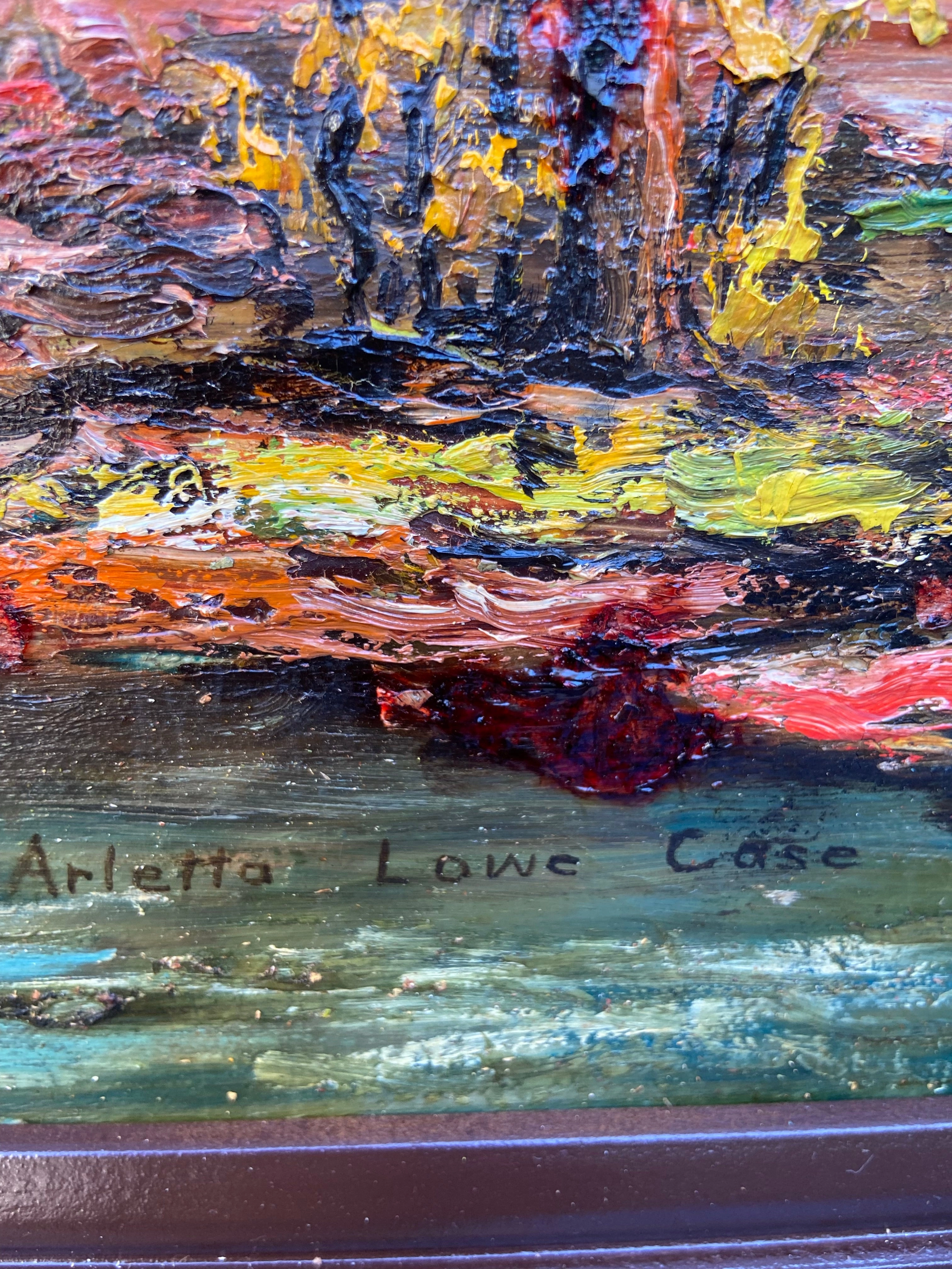 COVERED BRIDGE OIL PAINTING SIGNED ARLETTA