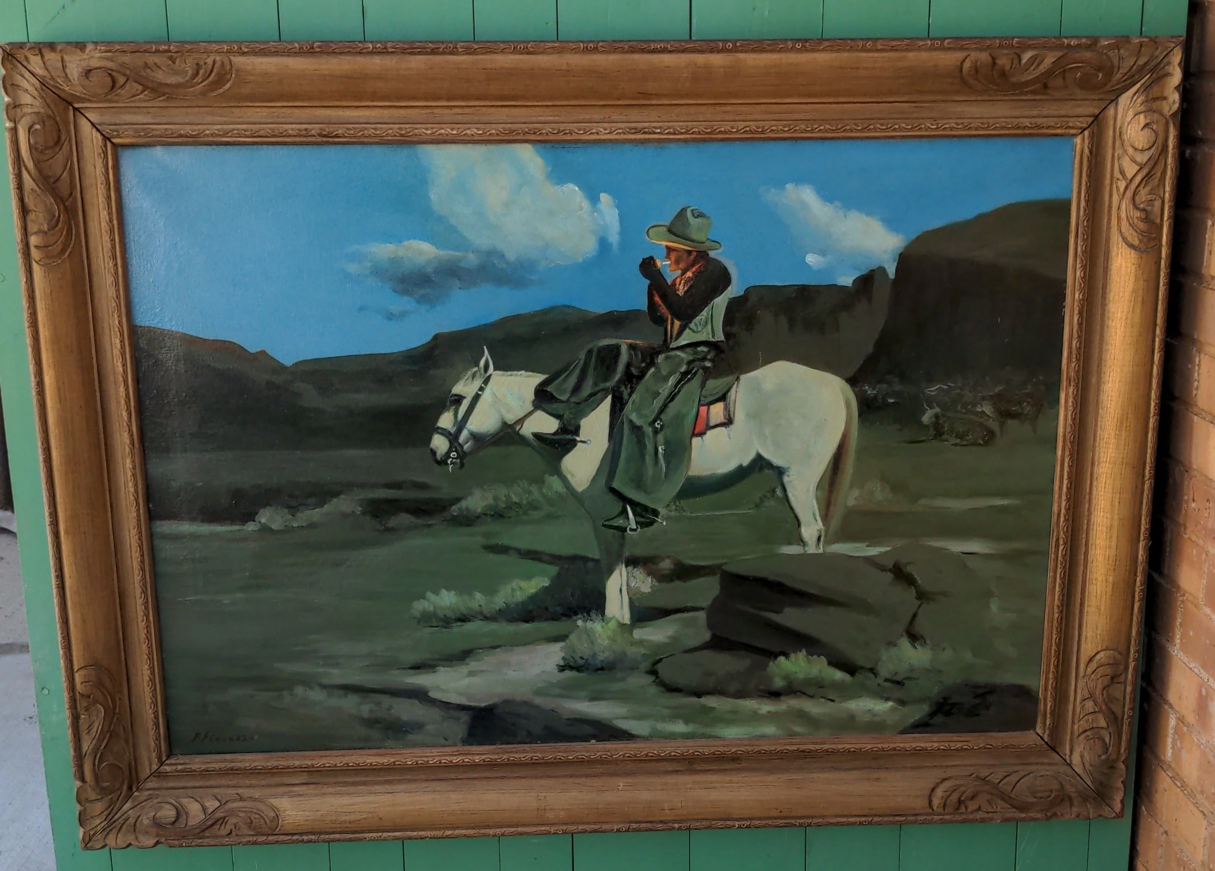 COWBOY OIL PAINTING ON CANVAS-SIGNED FRANK FURRUZZ