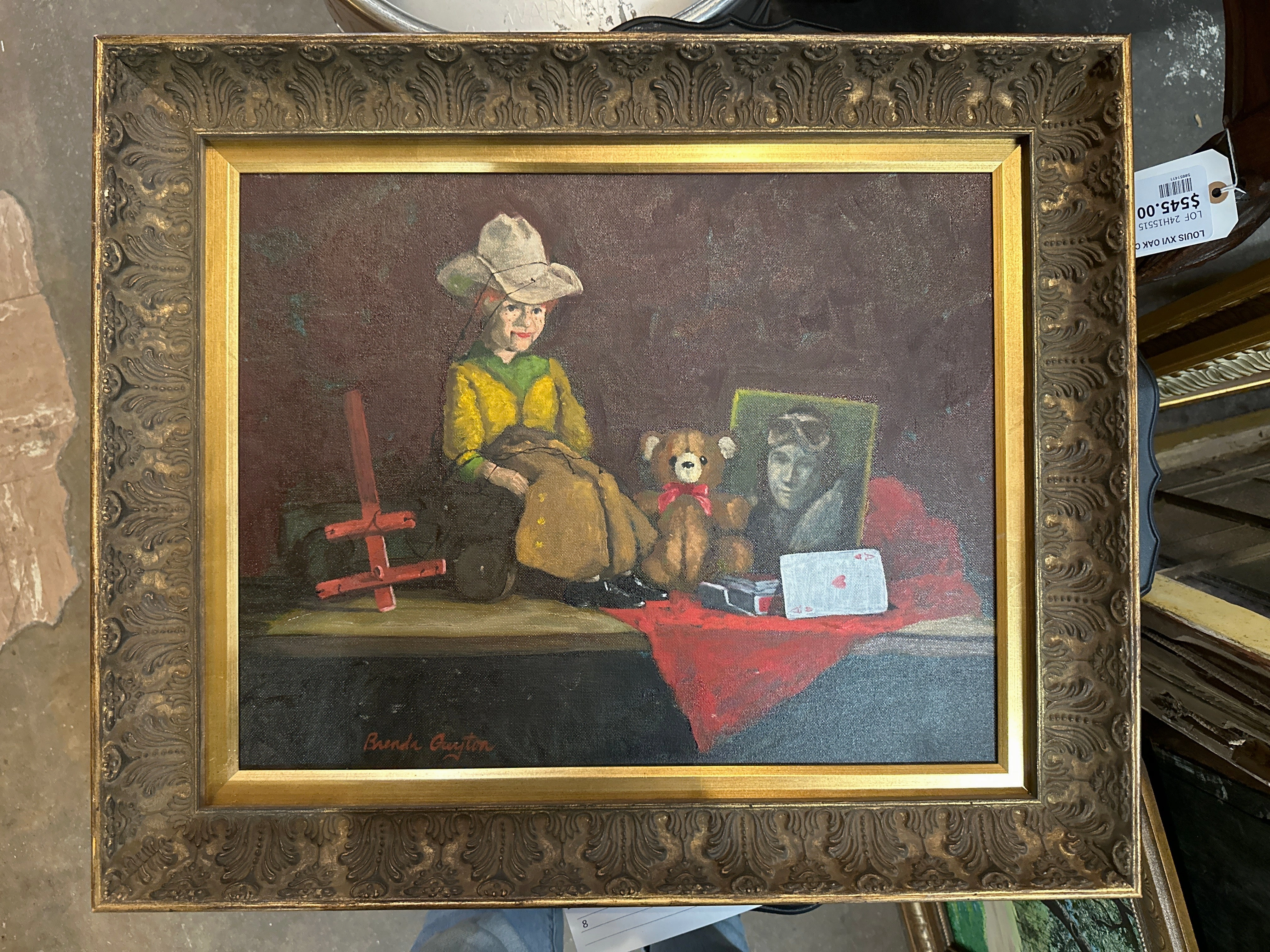 COWBOY TOY PAINTING WITH MEMORABILIA BY BRENDA GUYTON classic mural painting