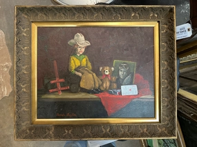 COWBOY TOY PAINTING WITH MEMORABILIA BY BRENDA GUYTON classic mural painting