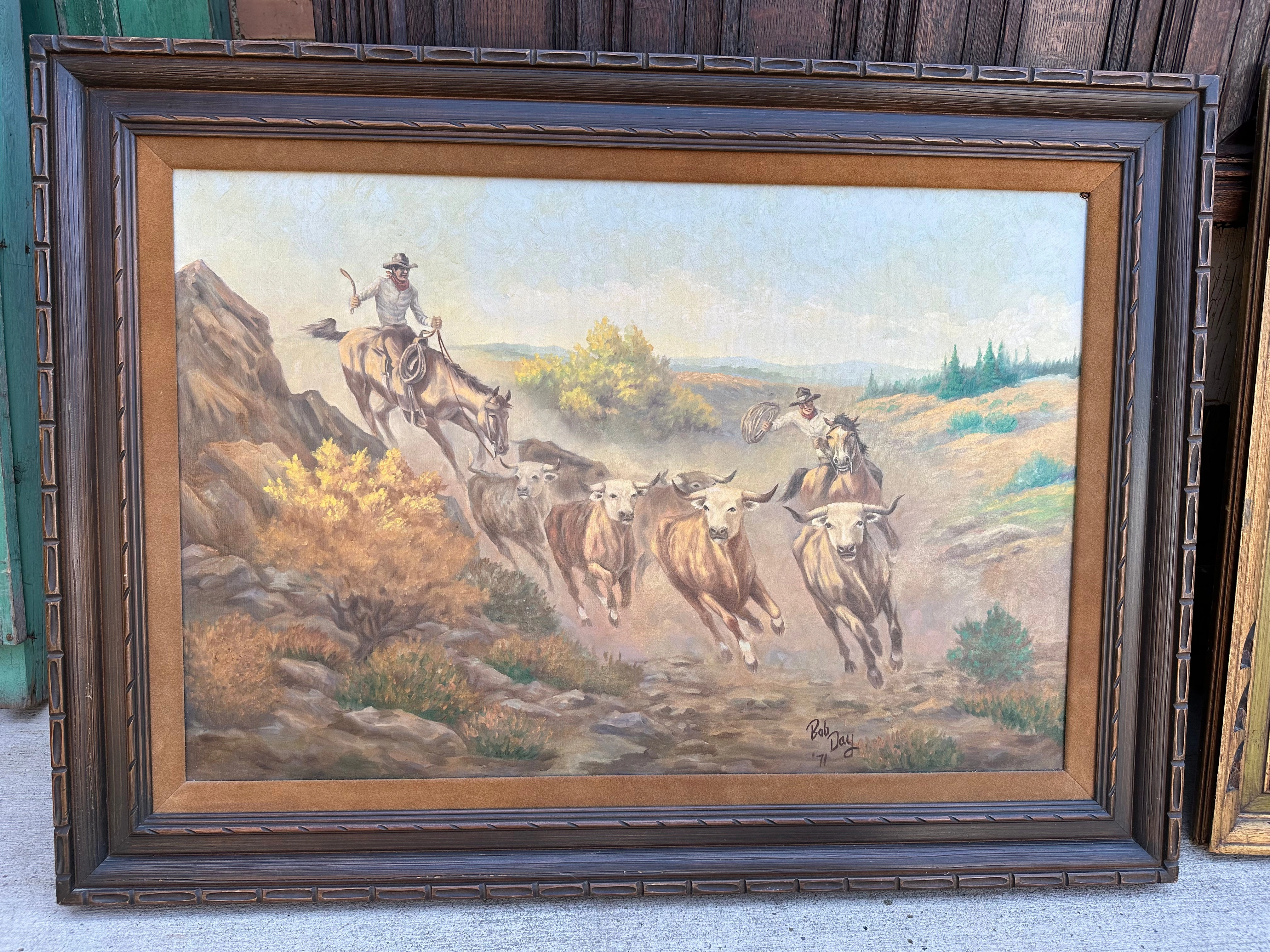 COWBOYS OIL PAINTING BY BOB DAY classic mural painting