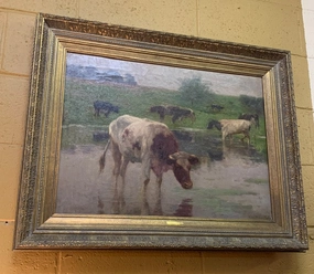 COWS AT THE WATERHOLE OIL PAINTING ON CANVAS classic mural painting