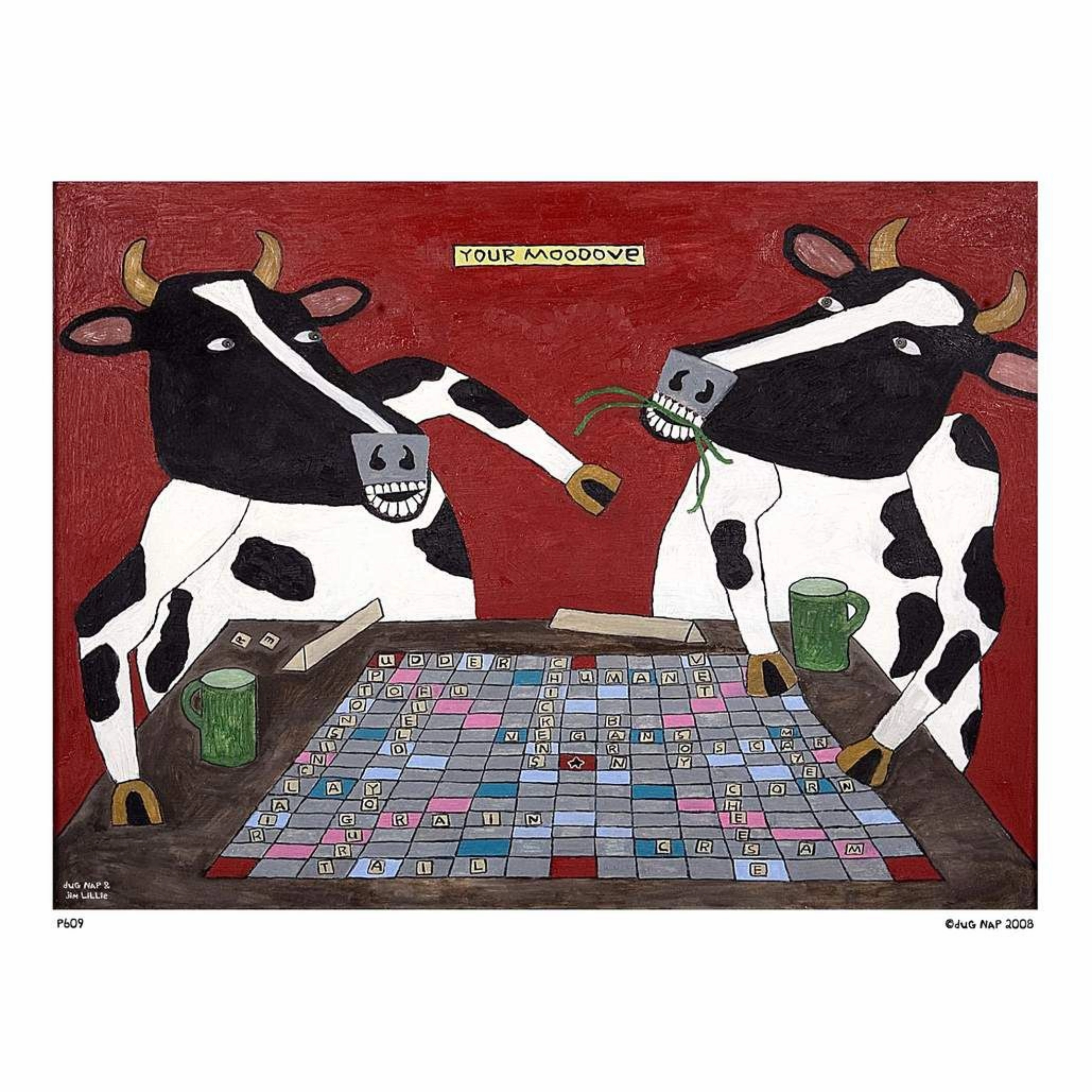 Cows Playing Scrabble Art Print (8.5"x11") framed wall decor