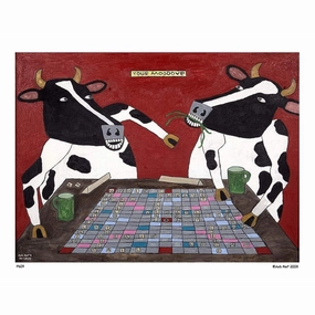 Cows Playing Scrabble Art Print (8.5"x11") framed wall decor