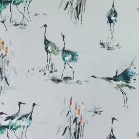 Cranes Printed Fabric (By The Metre) Cobalt elegant table cloth  