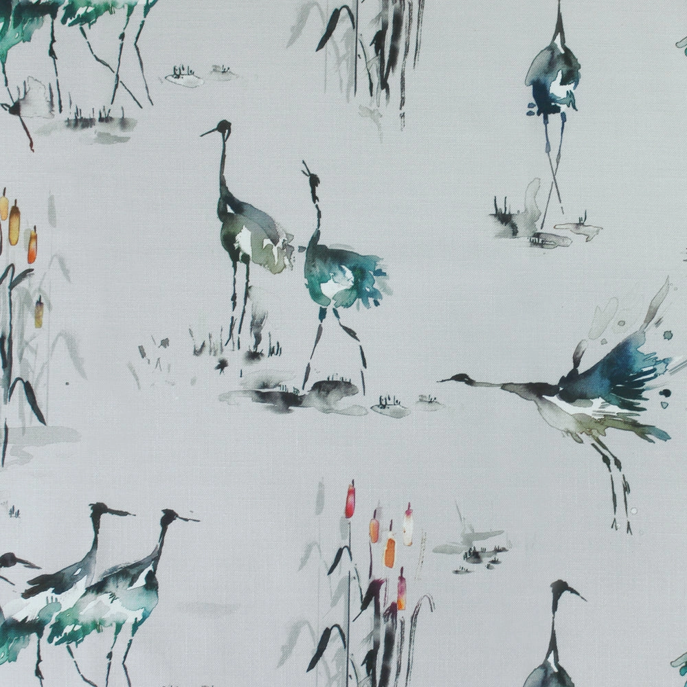 Cranes Printed Fabric (By The Metre) Cobalt elegant table cloth  